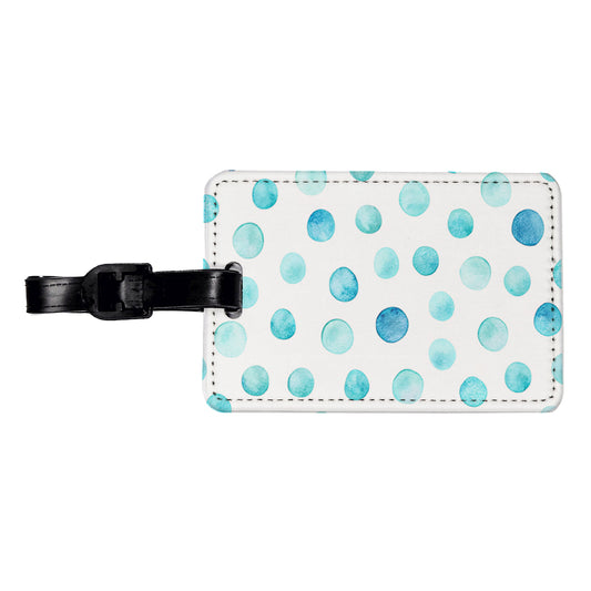 Light Blue Polka Dots White Travel Faux Leather Luggage Tag