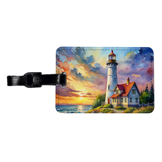 Lighthouse Beautiful Sky Watercolor Travel Faux Leather Luggage Tag