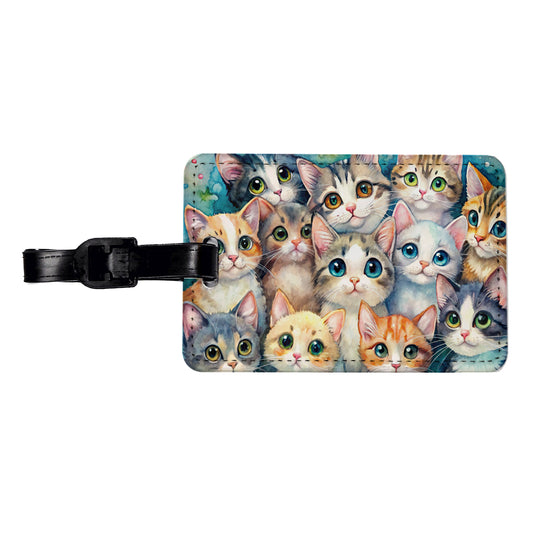 Lots Of Adorable Cats Watercolor Travel Faux Leather Luggage Tag