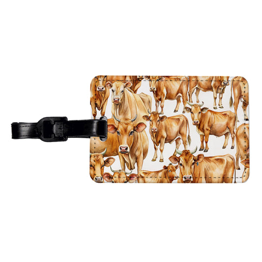 Lots Of Brown Cows Travel Faux Leather Luggage Tag