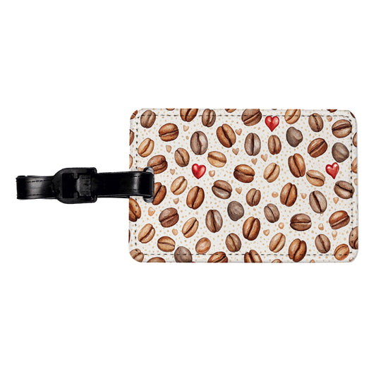Lots Of Coffee Beans Hearts Travel Faux Leather Luggage Tag