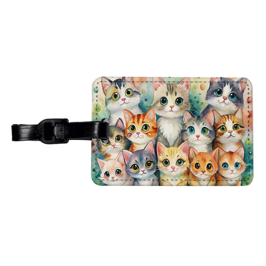 Lots Of Cute Cats Watercolor Travel Faux Leather Luggage Tag