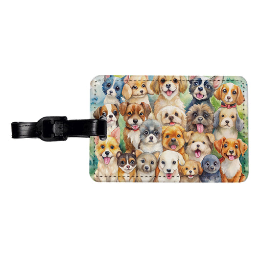 Lots Of Cute Dogs Watercolor Travel Faux Leather Luggage Tag