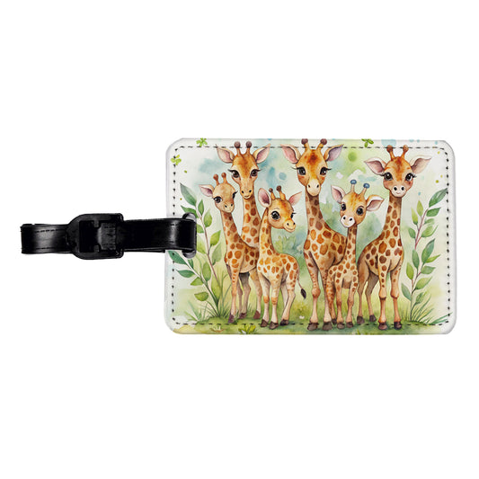 Lots Of Cute Giraffes Watercolor Travel Faux Leather Luggage Tag