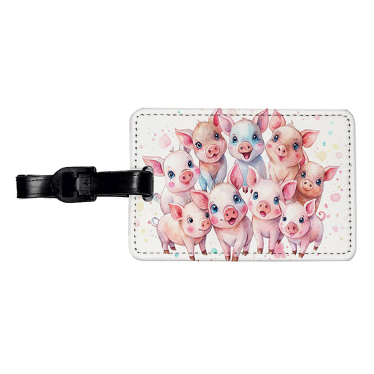 Lots Of Cute Pigs Watercolor Travel Faux Leather Luggage Tag
