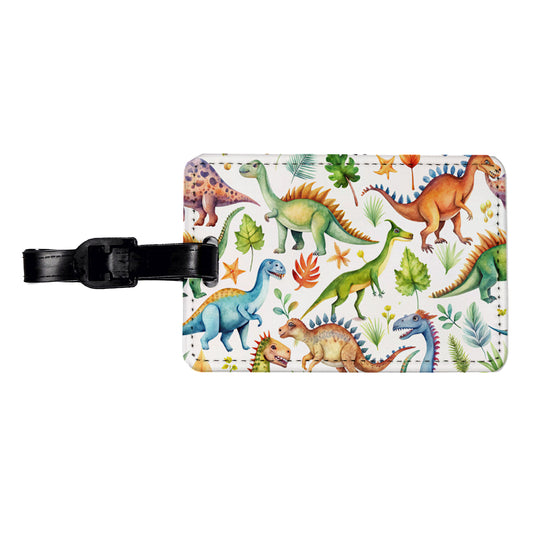 Lots Of Dinosaurs Watercolor Travel Faux Leather Luggage Tag