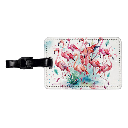 Lots Of Flamingos Watercolor Travel Faux Leather Luggage Tag