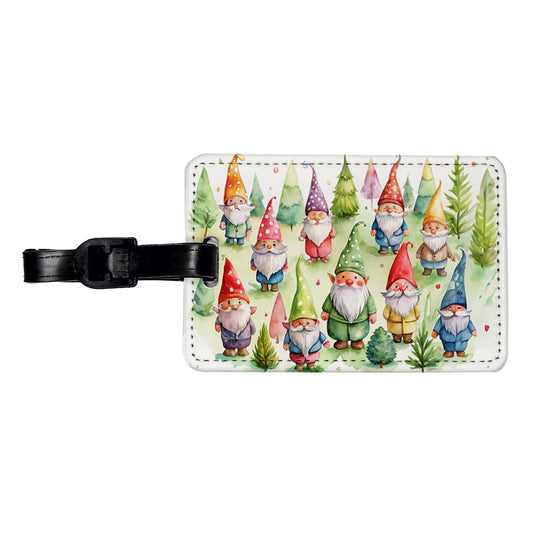 Lots Of Gnomes Watercolor Travel Faux Leather Luggage Tag