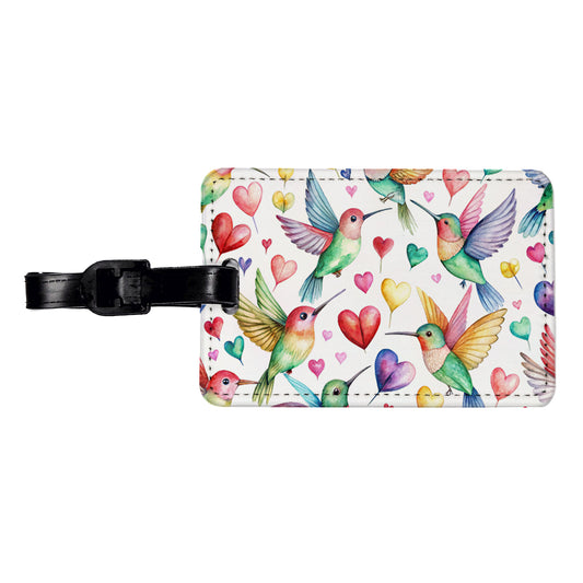 Lots Of Hummingbirds And Hearts Travel Faux Leather Luggage Tag