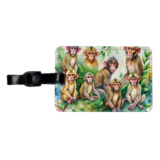 Lots Of Monkeys Watercolor Travel Faux Leather Luggage Tag