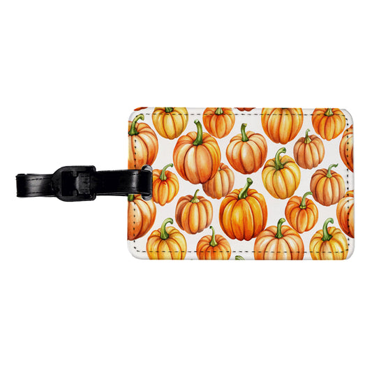 Lots Of Orange Pumpkins Fall Autumn Halloween Travel Faux Leather Luggage Tag