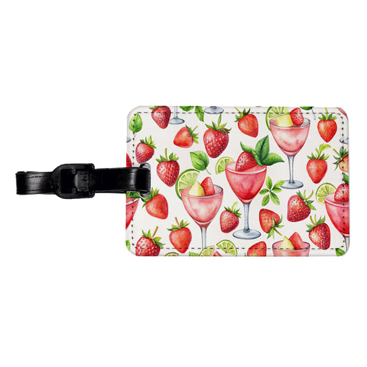Lots Of Strawberry Daquiris Alcohol Travel Faux Leather Luggage Tag