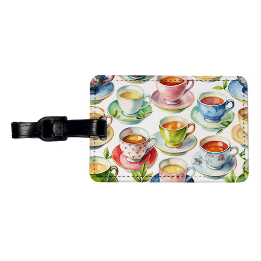 Lots Of Tea Cups Travel Faux Leather Luggage Tag
