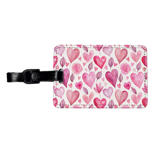 Love Pink Hearts Valentine's Day Travel Faux Leather Luggage Tag