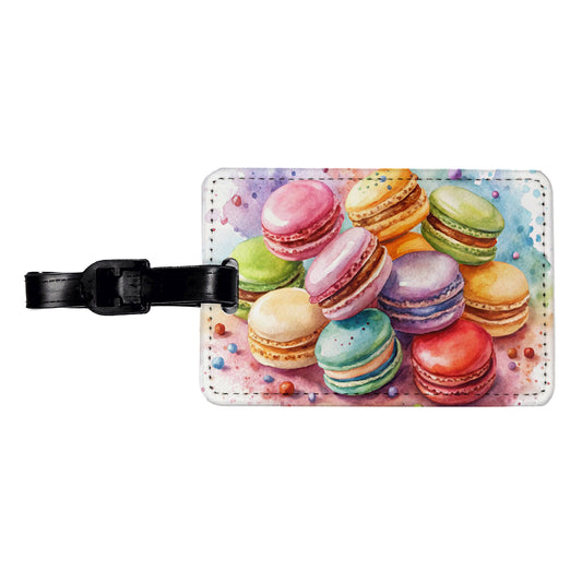 Macaron Cookies Watercolor Travel Faux Leather Luggage Tag