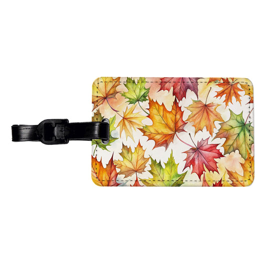 Maple Leaves Watercolor Travel Faux Leather Luggage Tag