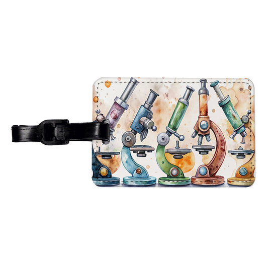 Microscopes Science Scientist Lab Biology Teacher Travel Faux Leather Luggage Tag