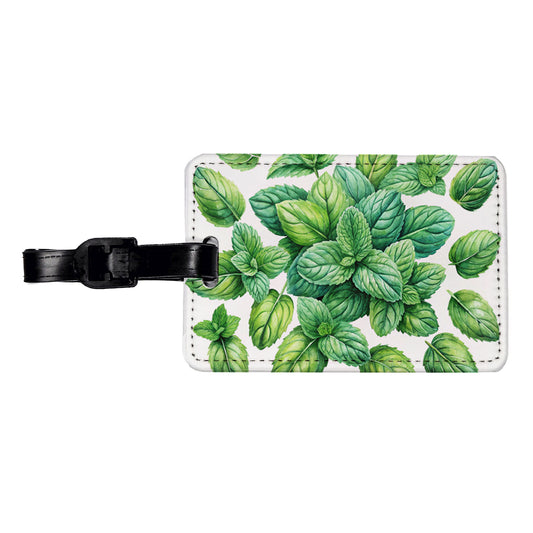 Mint Leaves Watercolor Travel Faux Leather Luggage Tag