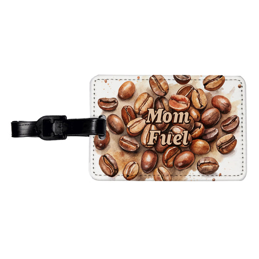 Mom Fuel Coffee Beans Watercolor Travel Faux Leather Luggage Tag