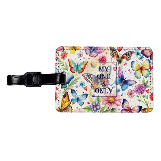 My One And Only Love Romance Anniversary Wedding Butterflies Hearts Flowers Travel Faux Leather Luggage Tag