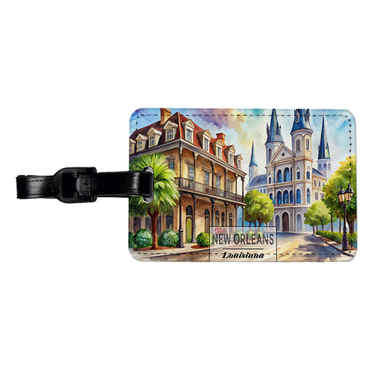New Orleans Louisiana Travel City Watercolor Travel Faux Leather Luggage Tag