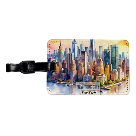 New York City NYC Travel Watercolor Travel Faux Leather Luggage Tag