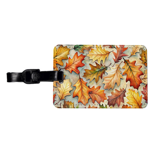 Oak Leaves Watercolor Travel Faux Leather Luggage Tag