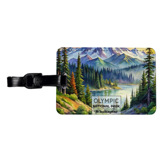 Olympic National Park Washington Watercolor Travel Faux Leather Luggage Tag