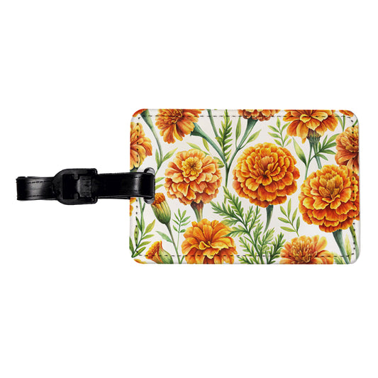 Orange Marigolds Flowers Watercolor Travel Faux Leather Luggage Tag