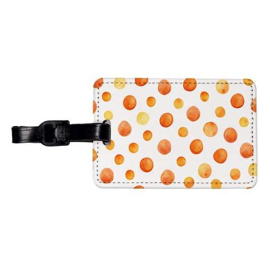 Orange Polka Dots Fun White Background Travel Faux Leather Luggage Tag