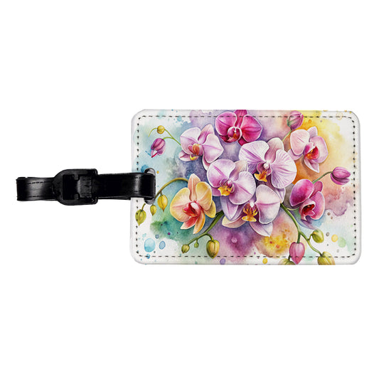 Orchids Flowers Watercolor Travel Faux Leather Luggage Tag