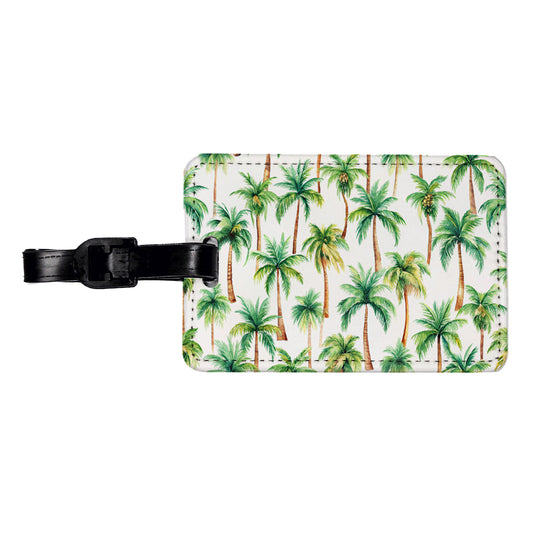Palm Trees Pattern Watercolor Travel Faux Leather Luggage Tag