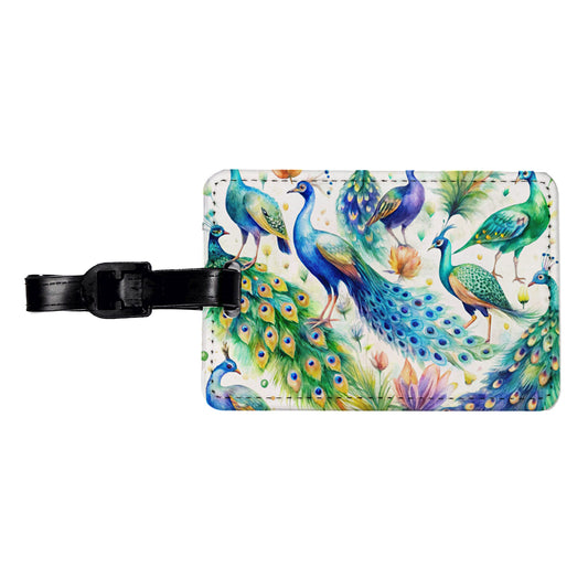 Peacocks Beautiful Birds Watercolor Travel Faux Leather Luggage Tag