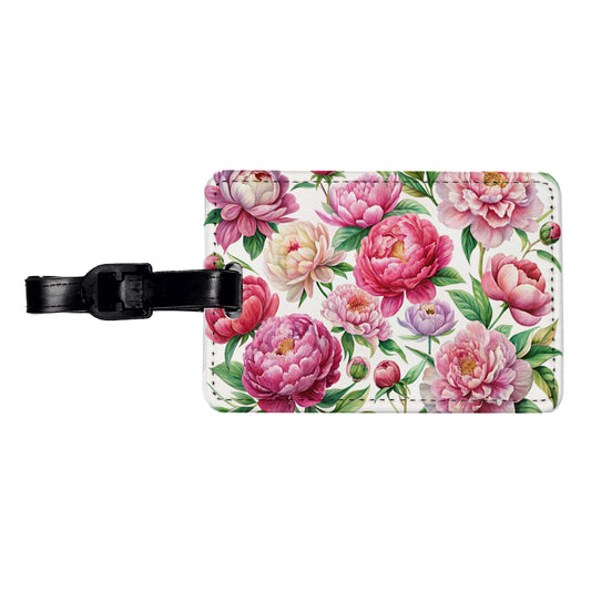 Peonies Pink Flowers Watercolor Travel Faux Leather Luggage Tag