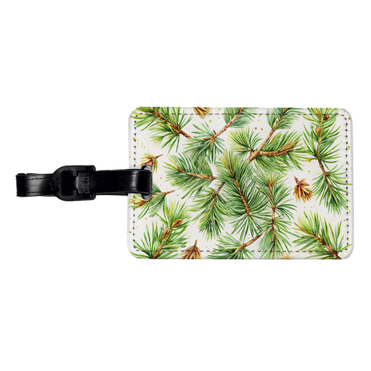 Pine Needles Watercolor Travel Faux Leather Luggage Tag