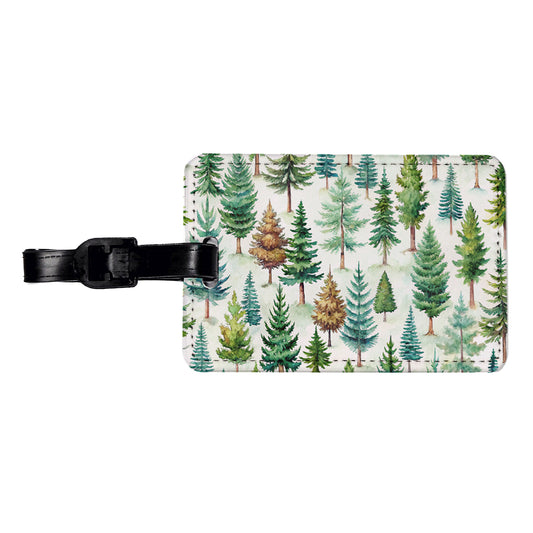 Pine Trees Forest Travel Faux Leather Luggage Tag