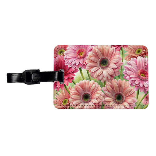 Pink Gerbera Daisies Flowers Watercolor Travel Faux Leather Luggage Tag