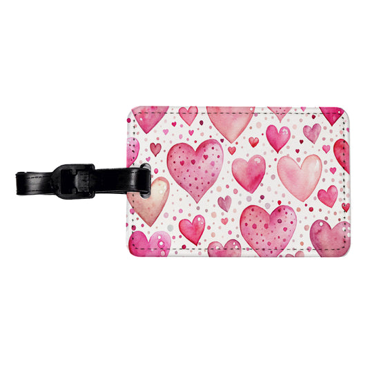 Pink Hearts Polka Dots Valentine's Love Anniversary Travel Faux Leather Luggage Tag