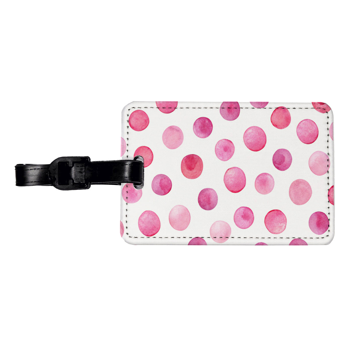 Pink Polka Dots White Background Travel Faux Leather Luggage Tag