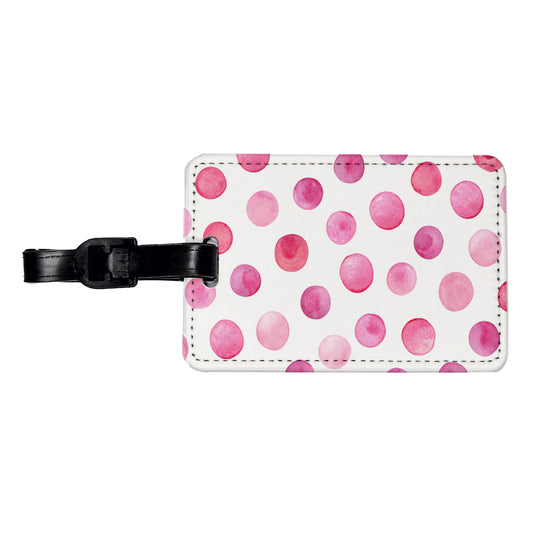 Pink Polka Dots White Background Travel Faux Leather Luggage Tag