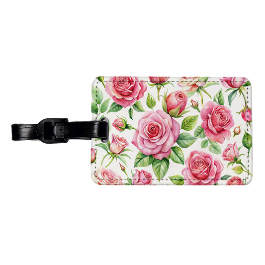 Pink Roses Flowers Watercolor Travel Faux Leather Luggage Tag