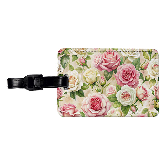 Pink White Roses Flowers Watercolor Travel Faux Leather Luggage Tag