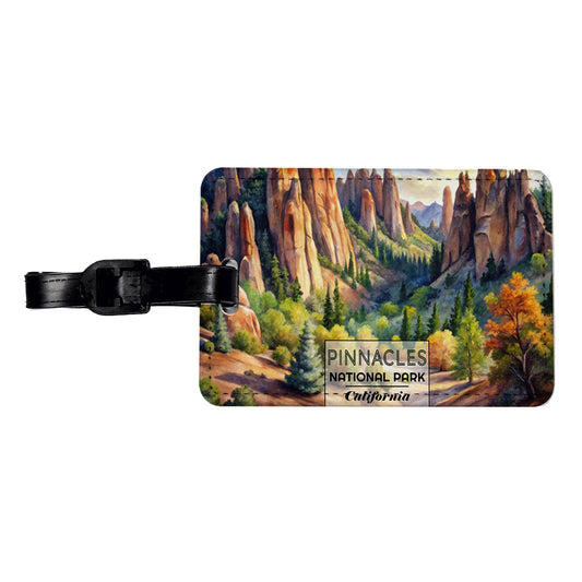 Pinnacles National Park California Watercolor Travel Faux Leather Luggage Tag