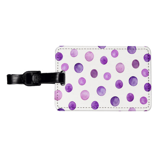 Purple Polka Dots Fun White Background Travel Faux Leather Luggage Tag