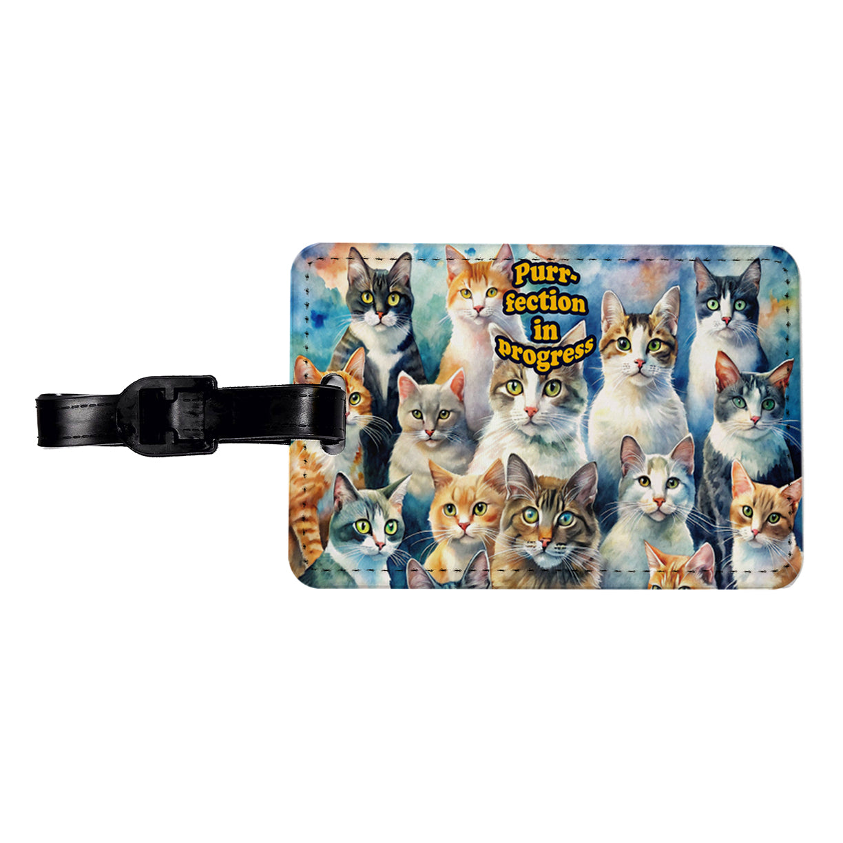 Purrfection Perfection In Progress Cats Lover Funny Travel Faux Leather Luggage Tag
