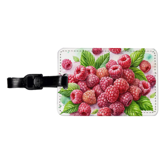 Raspberries Fruit Watercolor Travel Faux Leather Luggage Tag