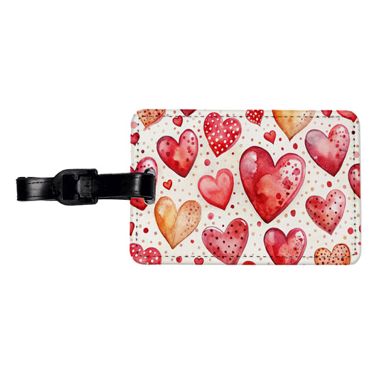 Red Hearts Polka Dots Love Valentine's Day Anniversary Travel Faux Leather Luggage Tag