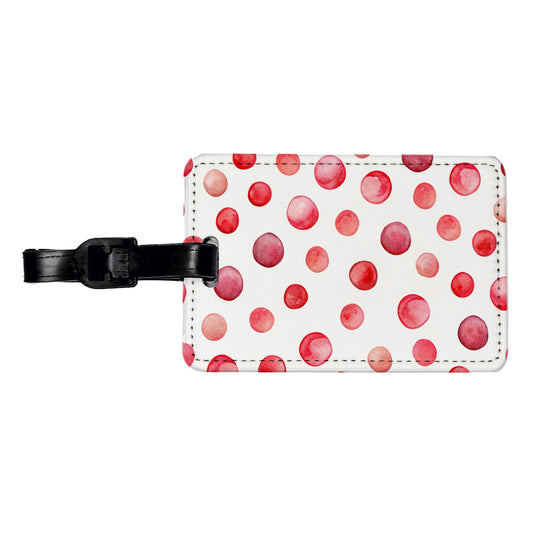 Red Polka Dots Fun White Background Travel Faux Leather Luggage Tag