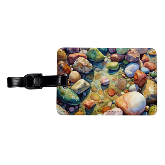 River Rocks Watercolor Travel Faux Leather Luggage Tag