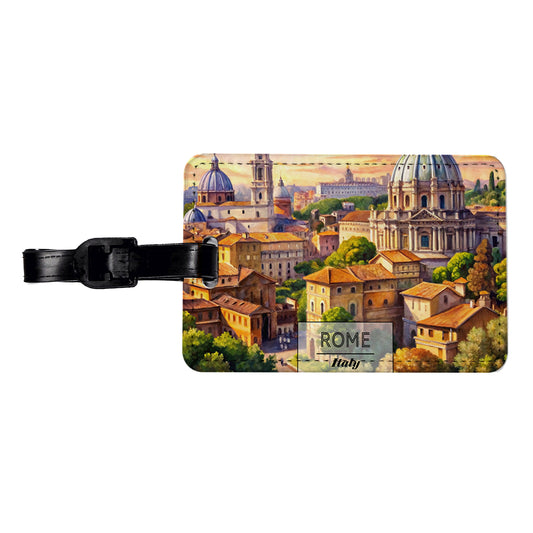 Rome Italy Travel City Watercolor Travel Faux Leather Luggage Tag
